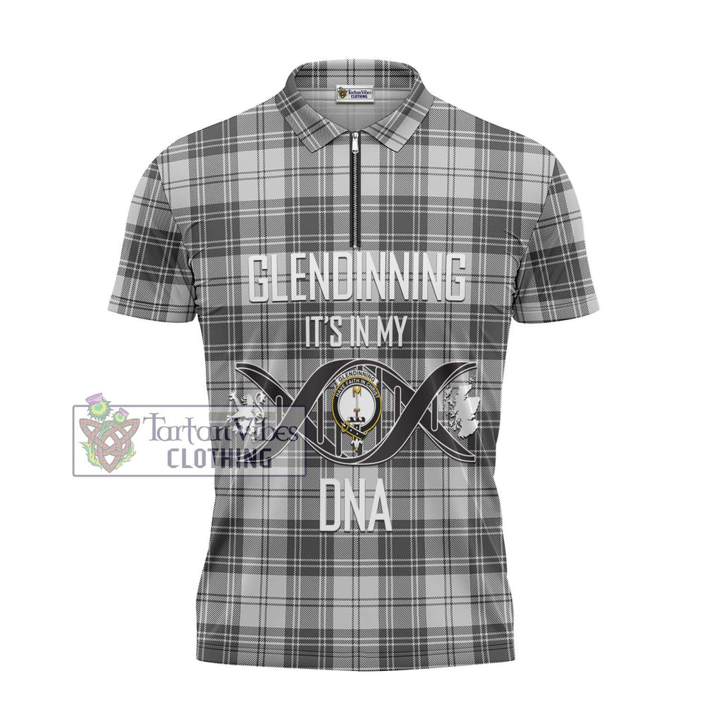 Glendinning Tartan Zipper Polo Shirt with Family Crest DNA In Me Style - Tartanvibesclothing Shop
