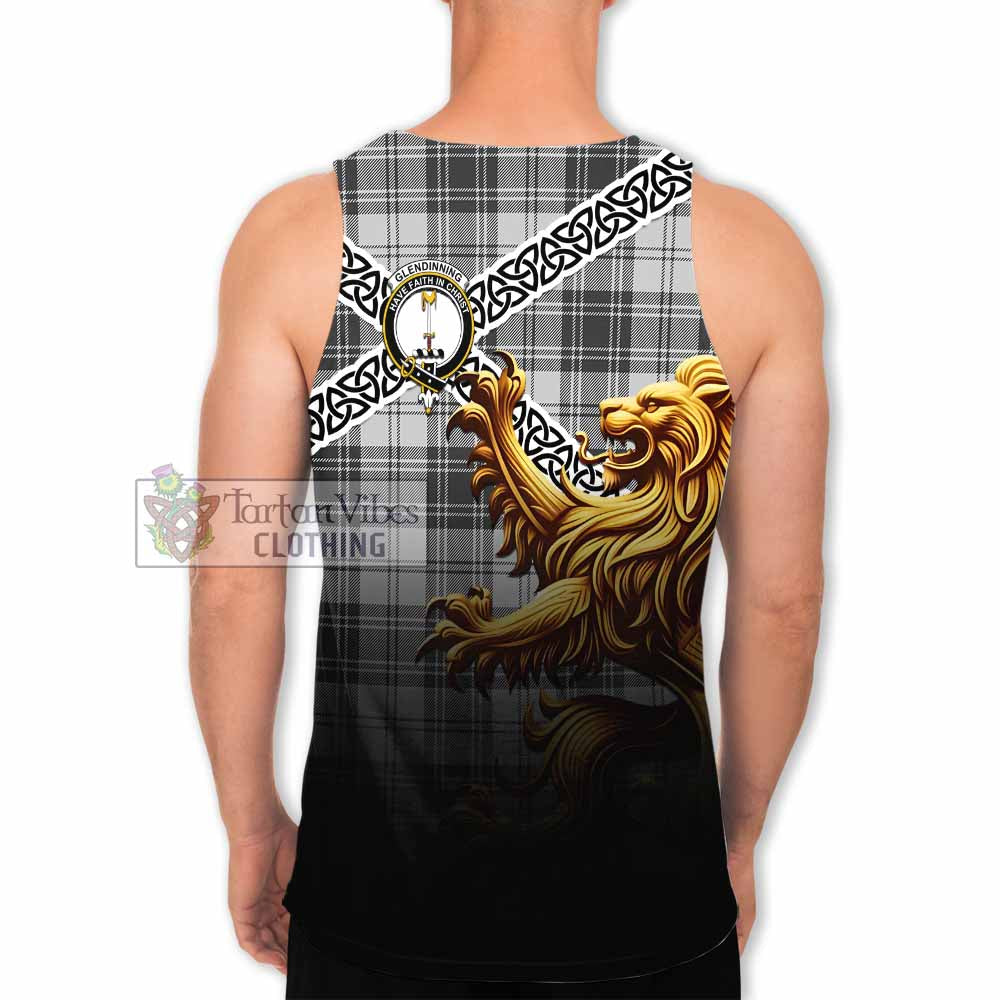 Glendinning Crest Tartan Men's Tank Top with Golden Lion Emblem Celtic Style - Tartan Vibes Clothing