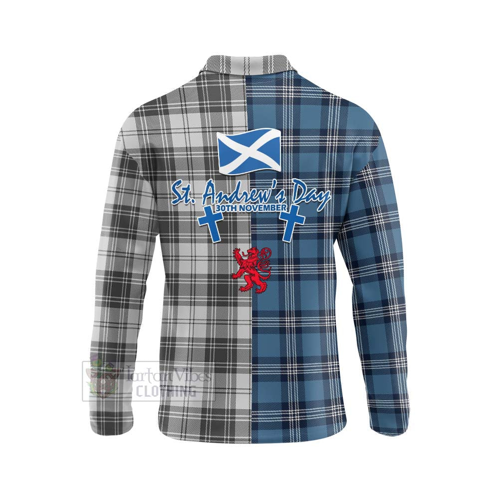Glendinning Tartan Long Sleeve Polo Shirt Happy St. Andrew's Day Half Tartan Style - Tartan Vibes Clothing