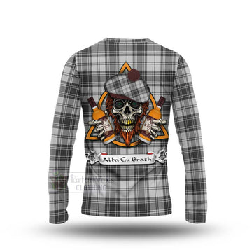 Glendinning Tartan Long Sleeve T-Shirt with Family Crest and Bearded Skull Holding Bottles of Whiskey - Tartan Vibes Clothing