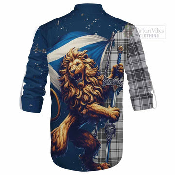 Glendinning Tartan Family Crest Ghillie Kilt Shirt with Scottish Majestic Lion - Tartan Vibes Clothing