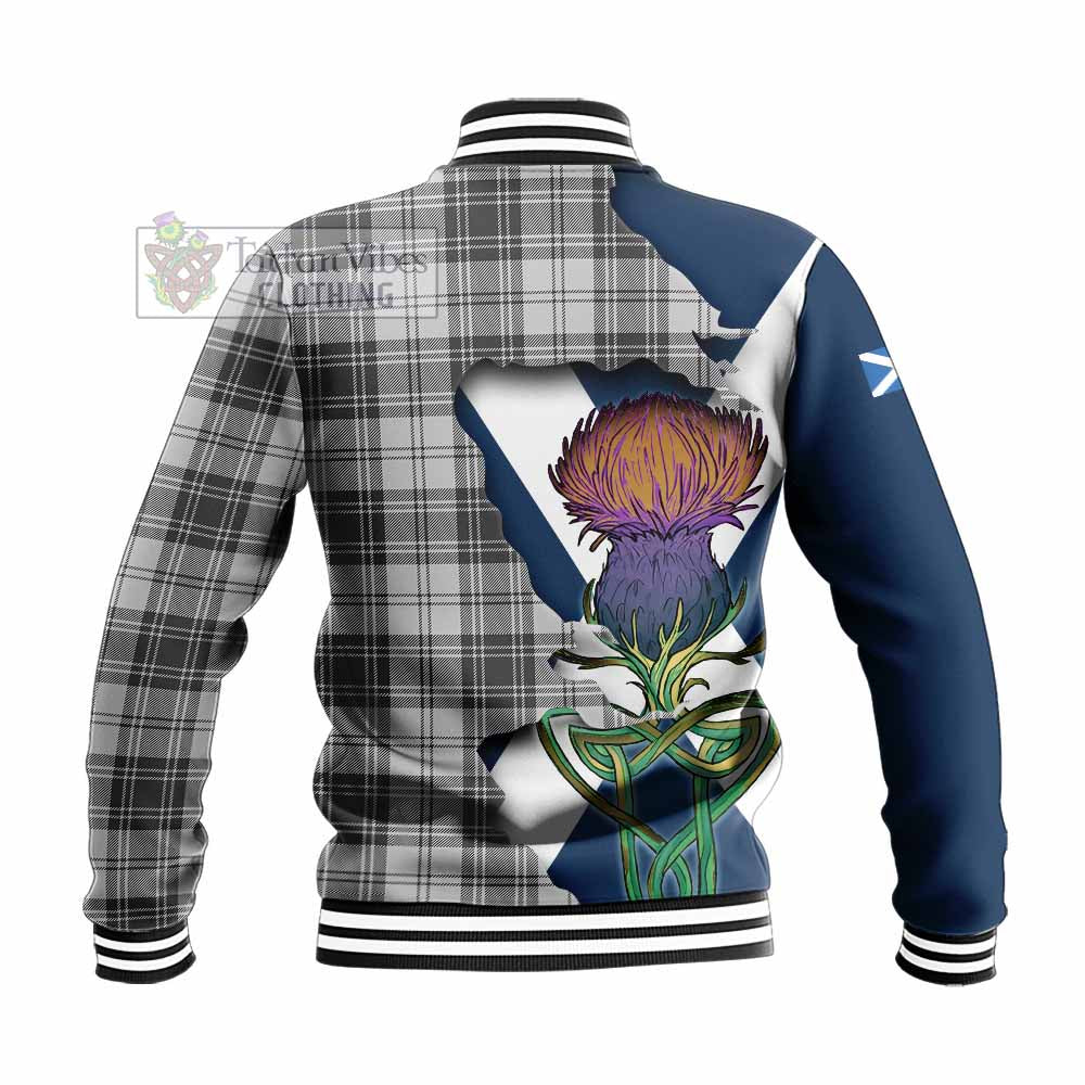 Tartan Vibes Clothing Glendinning Tartan Family Crest Baseball Jacket Scottish Thistle Celtic Inspired