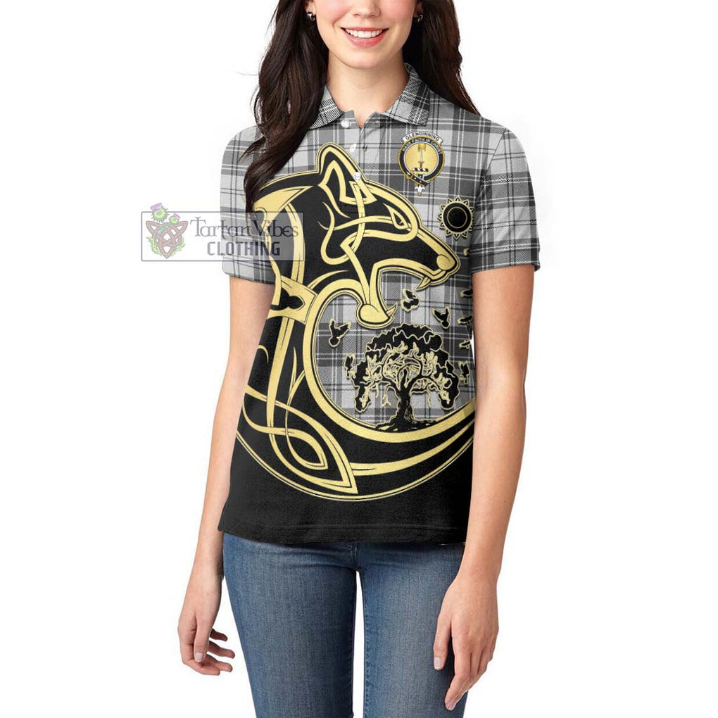 Glendinning Tartan Women's Polo Shirt with Family Crest Celtic Wolf Style - Tartan Vibes Clothing
