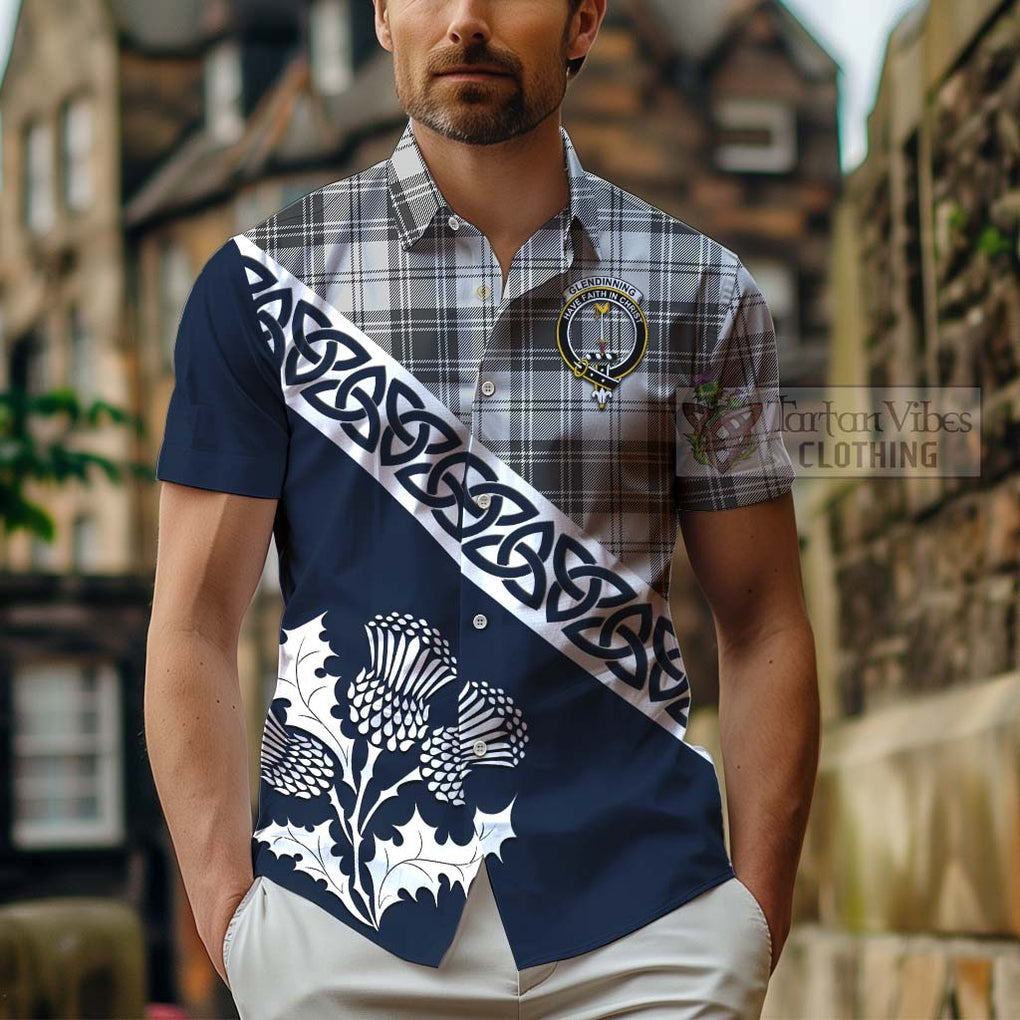Glendinning Tartan Hawaiian Shirt Featuring Thistle and Scotland Map - Tartan Vibes Clothing