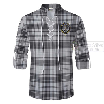 Glendinning Tartan Ghillie Kilt Shirt with Family Crest and Bearded Skull Holding Bottles of Whiskey - Tartan Vibes Clothing