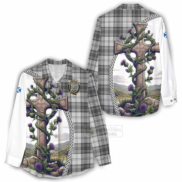 Tartan Vibes Clothing Glendinning Tartan Women's Casual Shirt with Family Crest and St. Andrew's Cross Accented by Thistle Vines