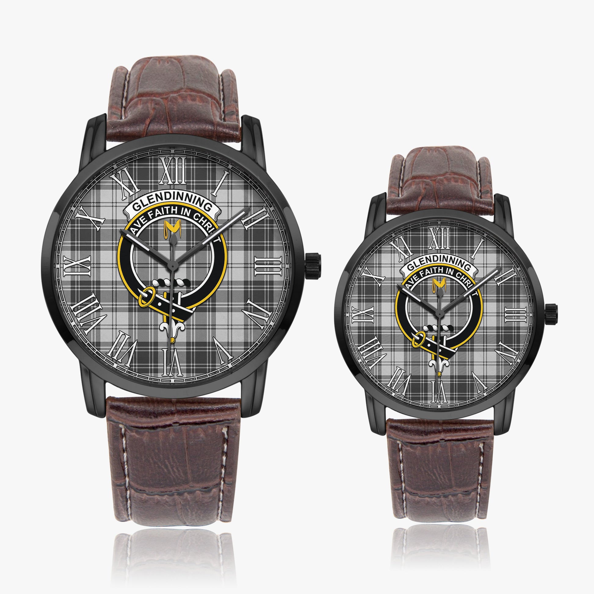 Glendinning Tartan Family Crest Leather Strap Quartz Watch - Tartan Vibes Clothing