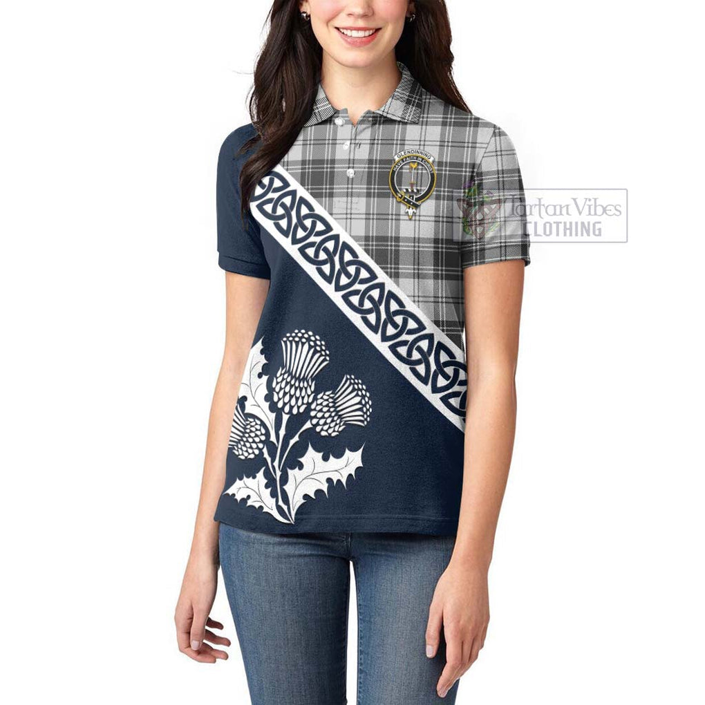Glendinning Tartan Women's Polo Shirt Featuring Thistle and Scotland Map - Tartanvibesclothing Store