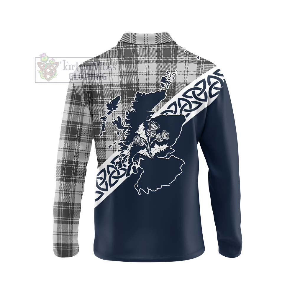 Glendinning Tartan Long Sleeve Polo Shirt Featuring Thistle and Scotland Map - Tartan Vibes Clothing