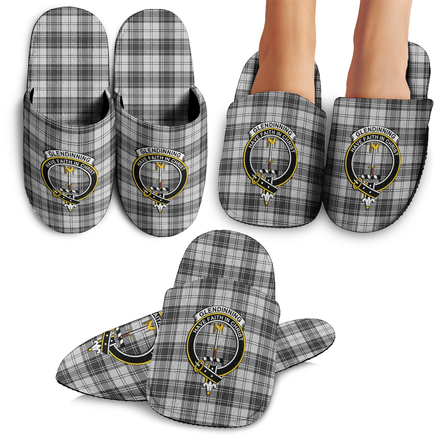 Glendinning Tartan Home Slippers with Family Crest - Tartan Vibes Clothing