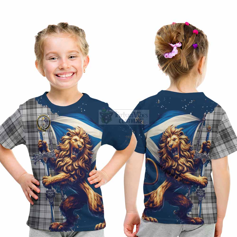 Glendinning Tartan Family Crest Kid T-Shirt with Scottish Majestic Lion - Tartan Vibes Clothing