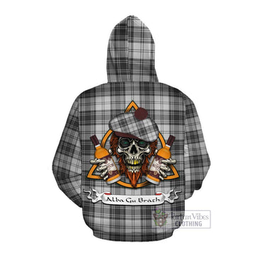 Glendinning Tartan Cotton Hoodie with Family Crest and Bearded Skull Holding Bottles of Whiskey Pullover Hoodie - Tartan Vibes Clothing
