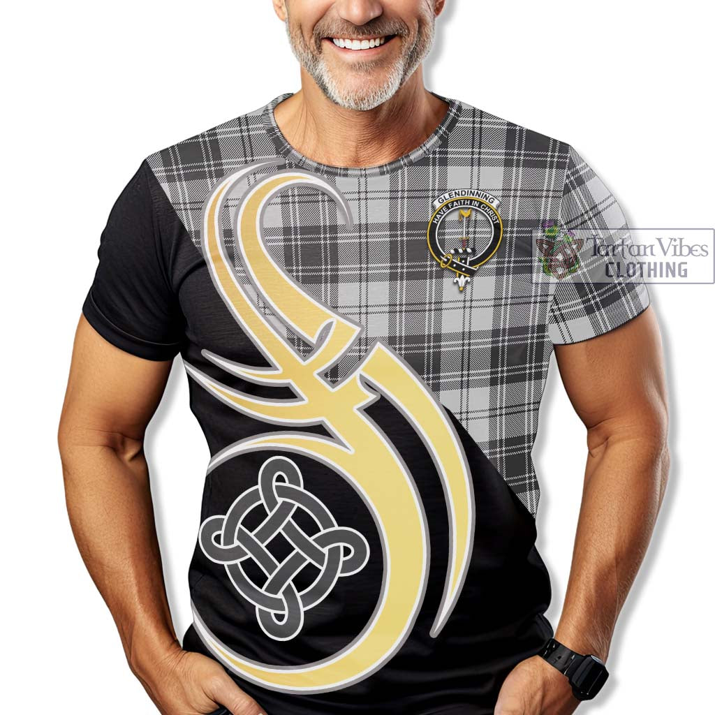 Glendinning Tartan T-Shirt with Family Crest and Celtic Symbol Style - Tartan Vibes Clothing