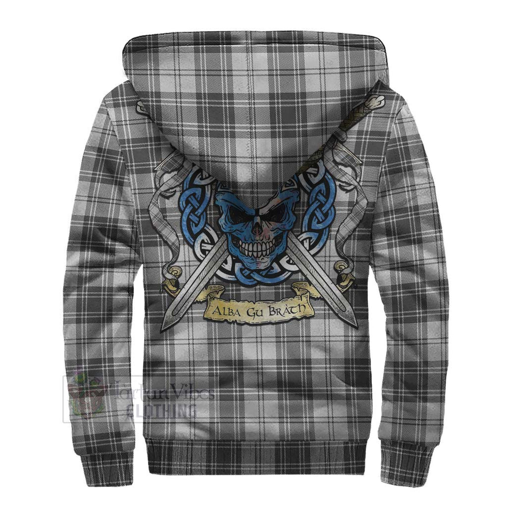 Glendinning Tartan Sherpa Hoodie with Family Crest Celtic Skull Style - Tartan Vibes Clothing