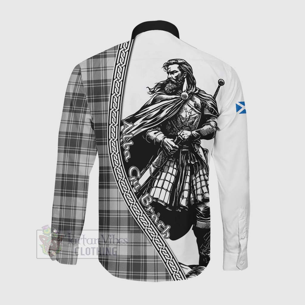 Glendinning Tartan Clan Crest Long Sleeve Button Shirt with Highlander Warrior Celtic Style Men's Shirt - Tartan Vibes Clothing