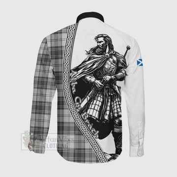Glendinning Tartan Clan Crest Long Sleeve Button Shirt with Highlander Warrior Celtic Style Men's Shirt - Tartan Vibes Clothing