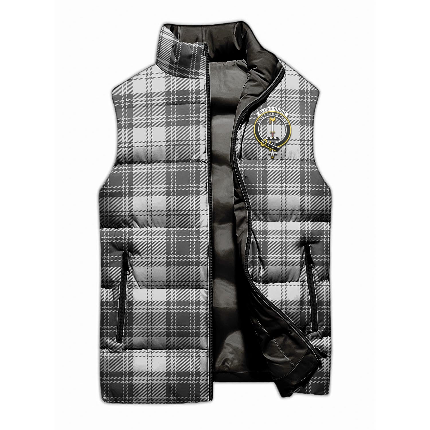 Glendinning Tartan Sleeveless Puffer Jacket with Family Crest - Tartan Vibes Clothing