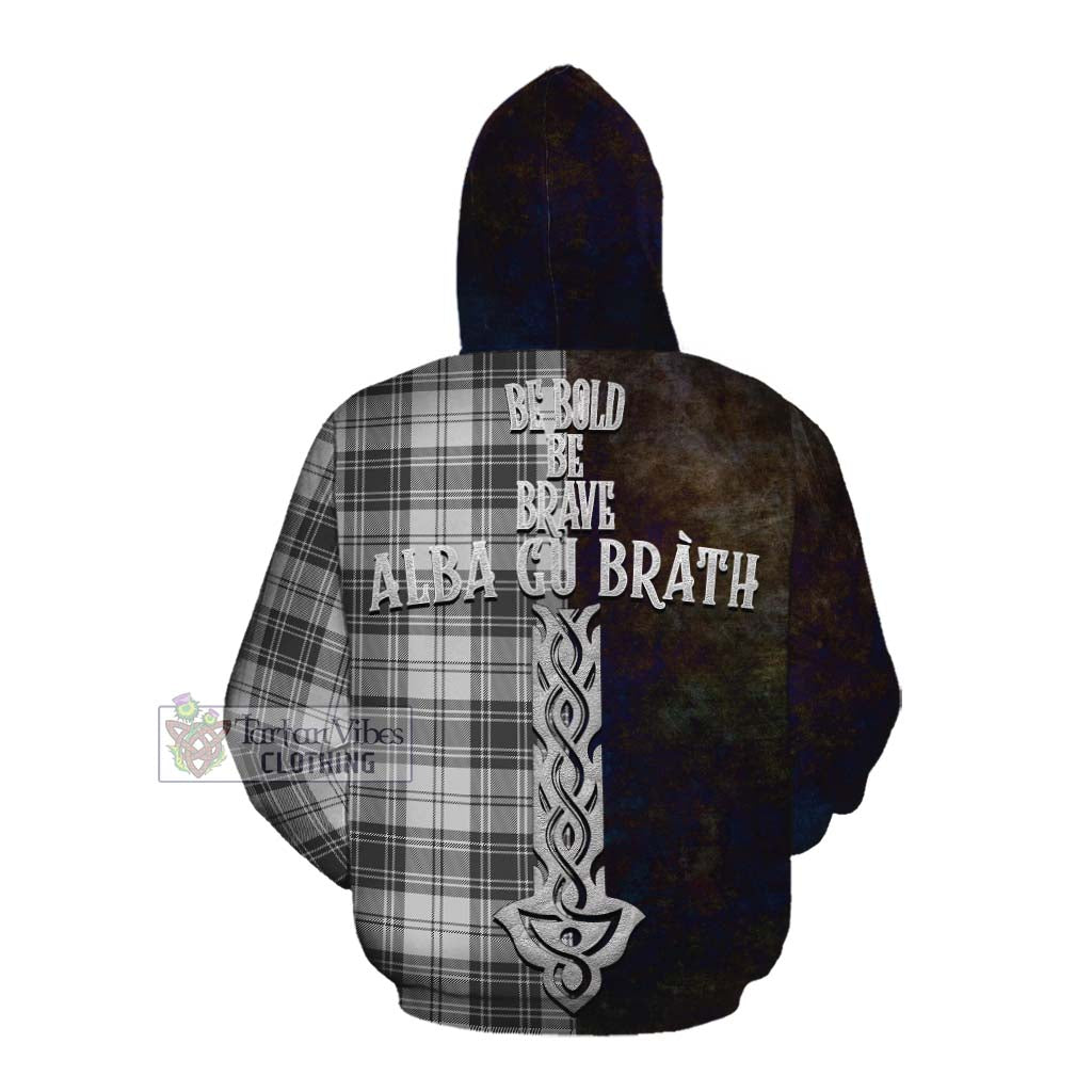 Tartan Vibes Clothing Glendinning Tartan Family Crest Cotton Hoodie Alba Gu Brath Be Brave Lion Ancient Style