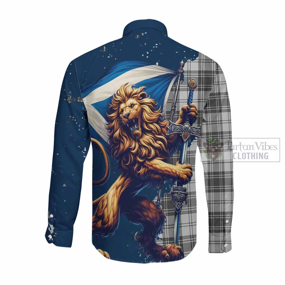 Glendinning Tartan Family Crest Long Sleeve Button Shirt with Scottish Majestic Lion Men's Shirt - Tartan Vibes Clothing