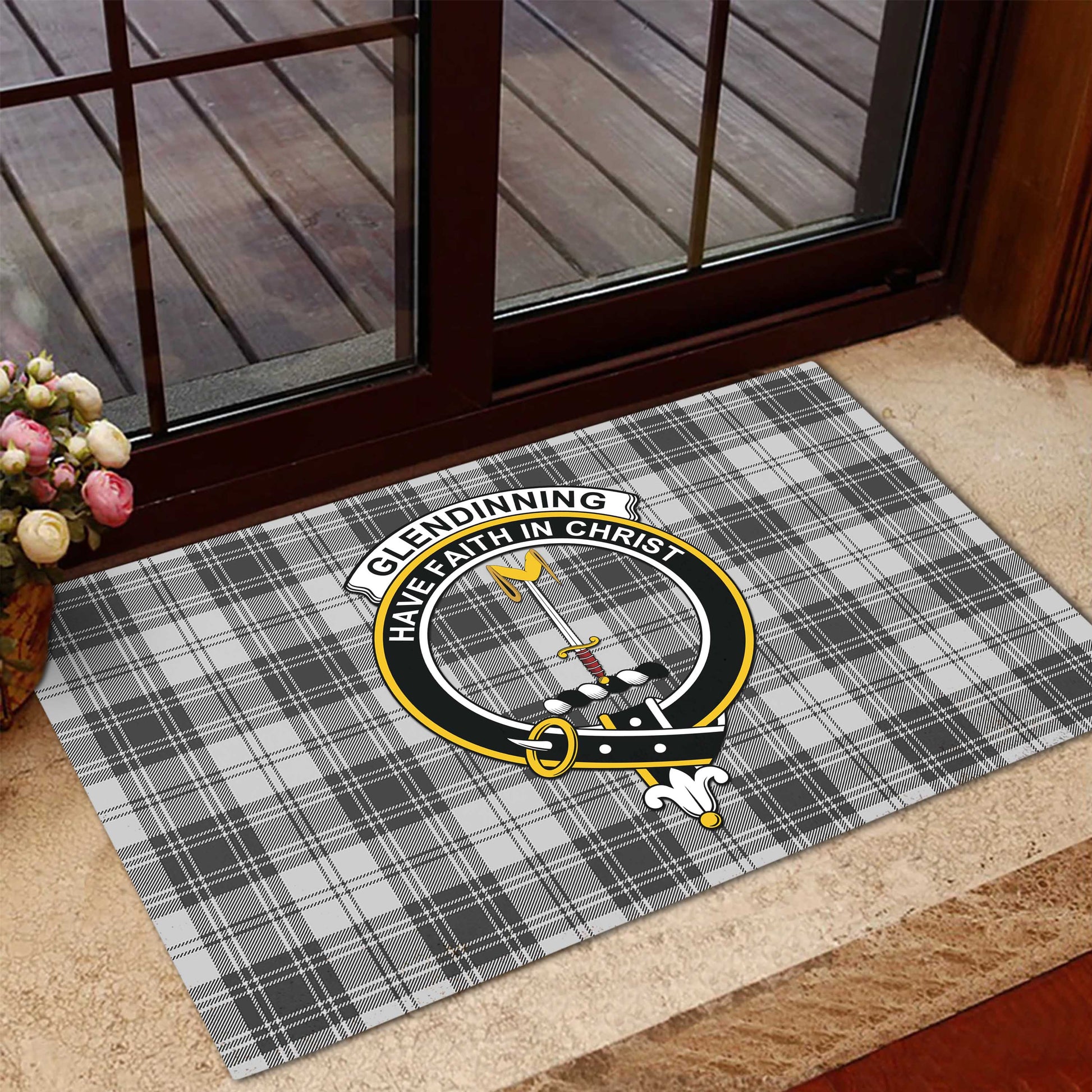Glendinning Tartan Door Mat with Family Crest - Tartanvibesclothing