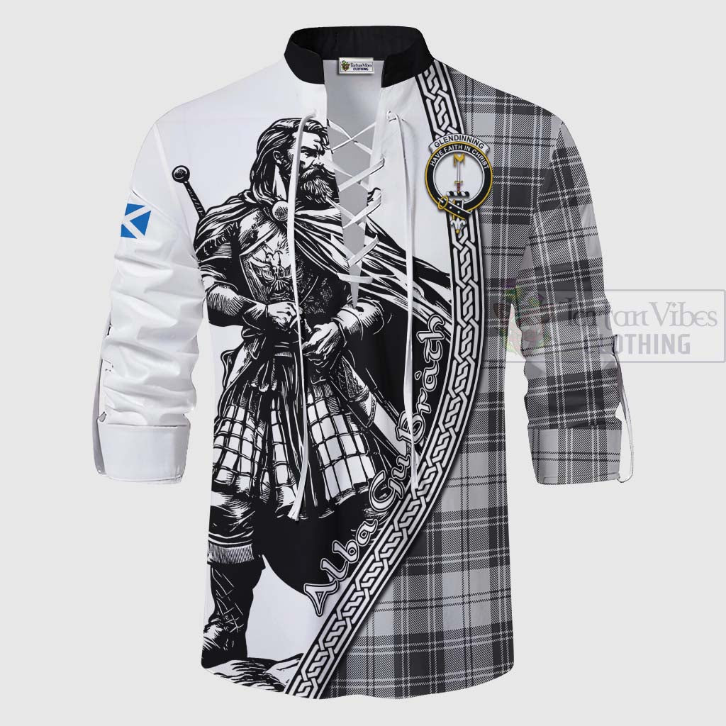 Glendinning Tartan Clan Crest Ghillie Kilt Shirt with Highlander Warrior Celtic Style - Tartan Vibes Clothing