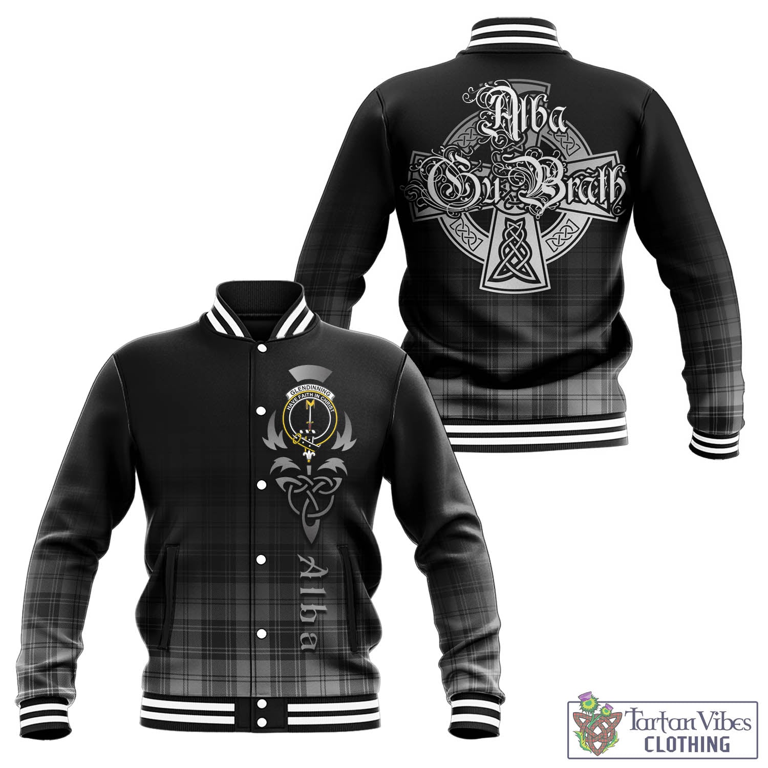 Glendinning Tartan Baseball Jacket Featuring Alba Gu Brath Family Crest Celtic Inspired - Tartan Vibes Clothing