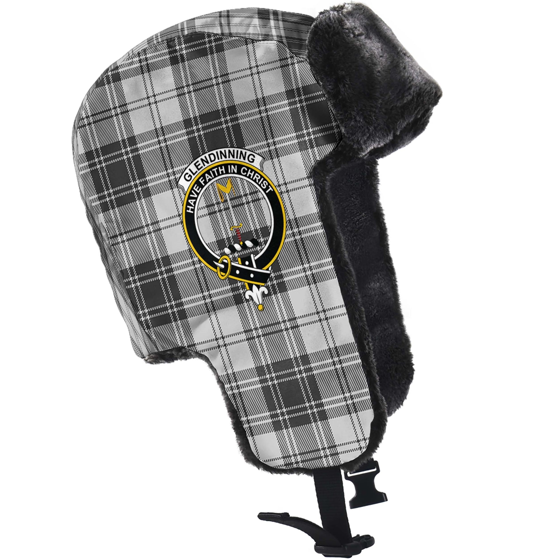 Glendinning Tartan Winter Trapper Hat with Family Crest - Tartan Vibes Clothing