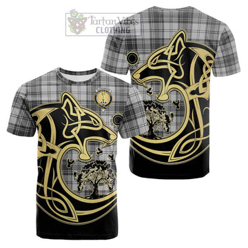 Glendinning Tartan Cotton T-shirt with Family Crest Celtic Wolf Style