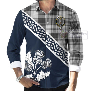 Glendinning Tartan Long Sleeve Button Shirt Featuring Thistle and Scotland Map Men's Shirt - Tartan Vibes Clothing