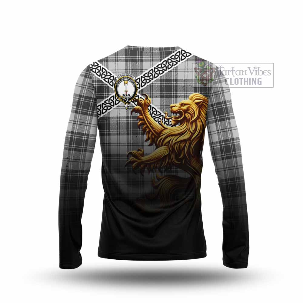Glendinning Crest Tartan Long Sleeve T-Shirt with Golden Lion Emblem Celtic Style - Tartan Vibes Clothing