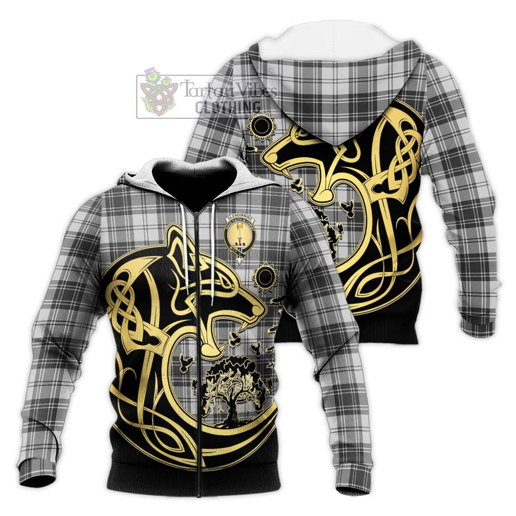 Glendinning Tartan Knitted Hoodie with Family Crest Celtic Wolf Style Unisex Knitted Zip Hoodie - Tartan Vibes Clothing