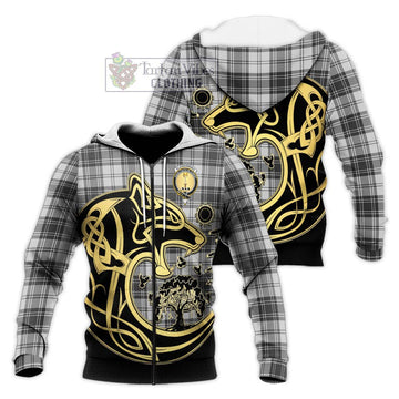 Glendinning Tartan Knitted Hoodie with Family Crest Celtic Wolf Style Unisex Knitted Zip Hoodie - Tartan Vibes Clothing