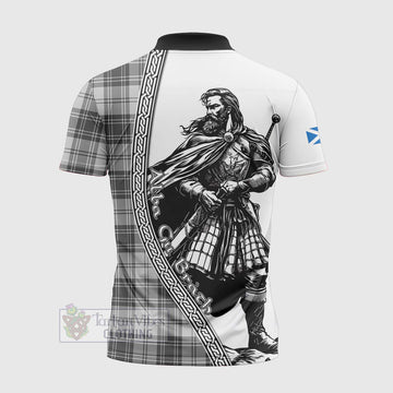 Glendinning Tartan Clan Crest Zipper Polo Shirt with Highlander Warrior Celtic Style - Tartan Vibes Clothing