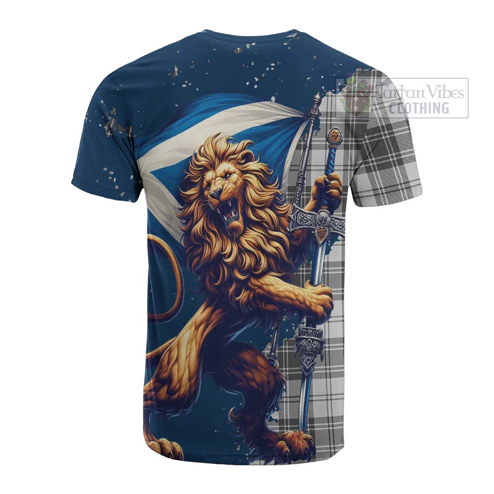 Tartan Vibes Clothing Glendinning Tartan Family Crest Cotton T-shirt with Scottish Majestic Lion