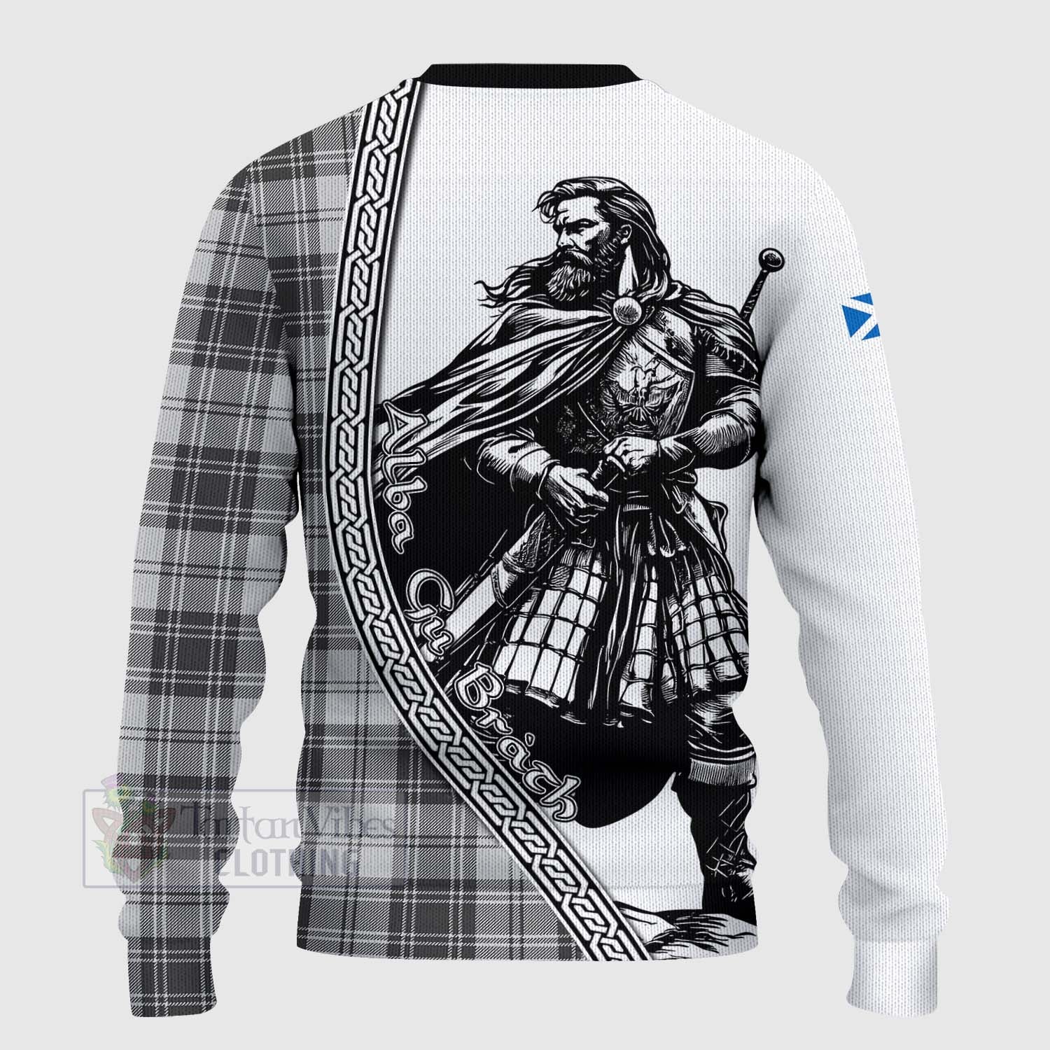 Glendinning Tartan Clan Crest Knitted Sweater with Highlander Warrior Celtic Style - Tartan Vibes Clothing