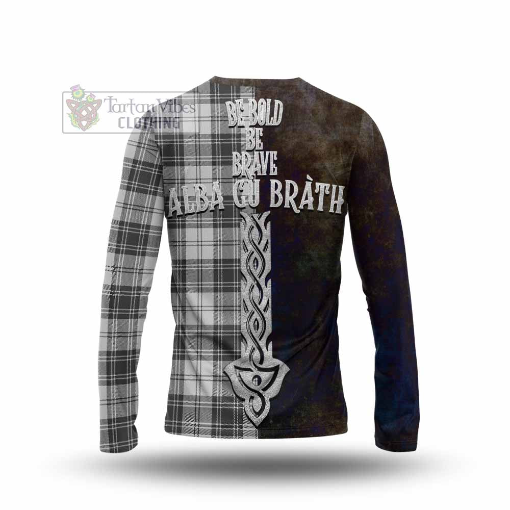 Tartan Vibes Clothing Glendinning Tartan Family Crest Long Sleeve T-Shirt Alba Gu Brath Be Brave Lion Ancient Style