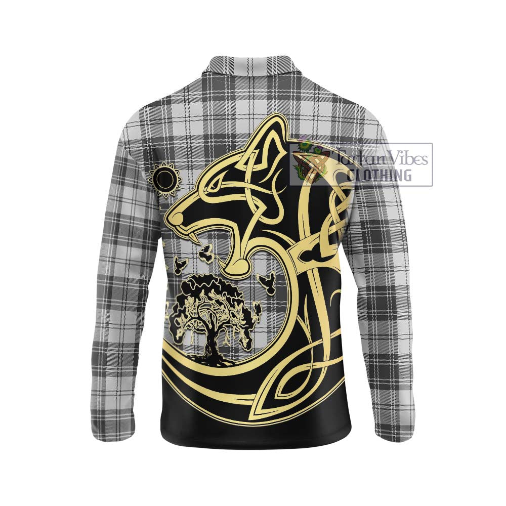 Glendinning Tartan Long Sleeve Polo Shirt with Family Crest Celtic Wolf Style - Tartan Vibes Clothing