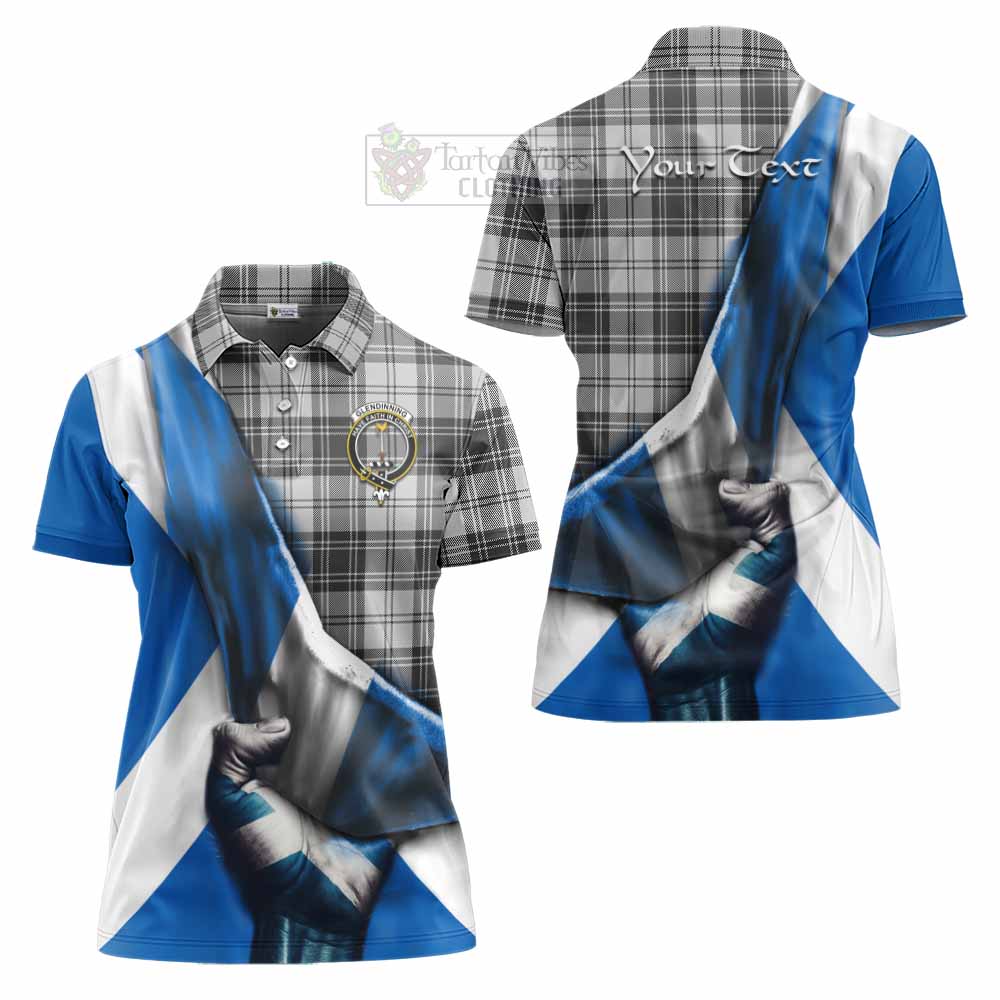 Tartan Vibes Clothing Glendinning Tartan Women's Polo Shirt with Family Crest Scotland Patriotic Style