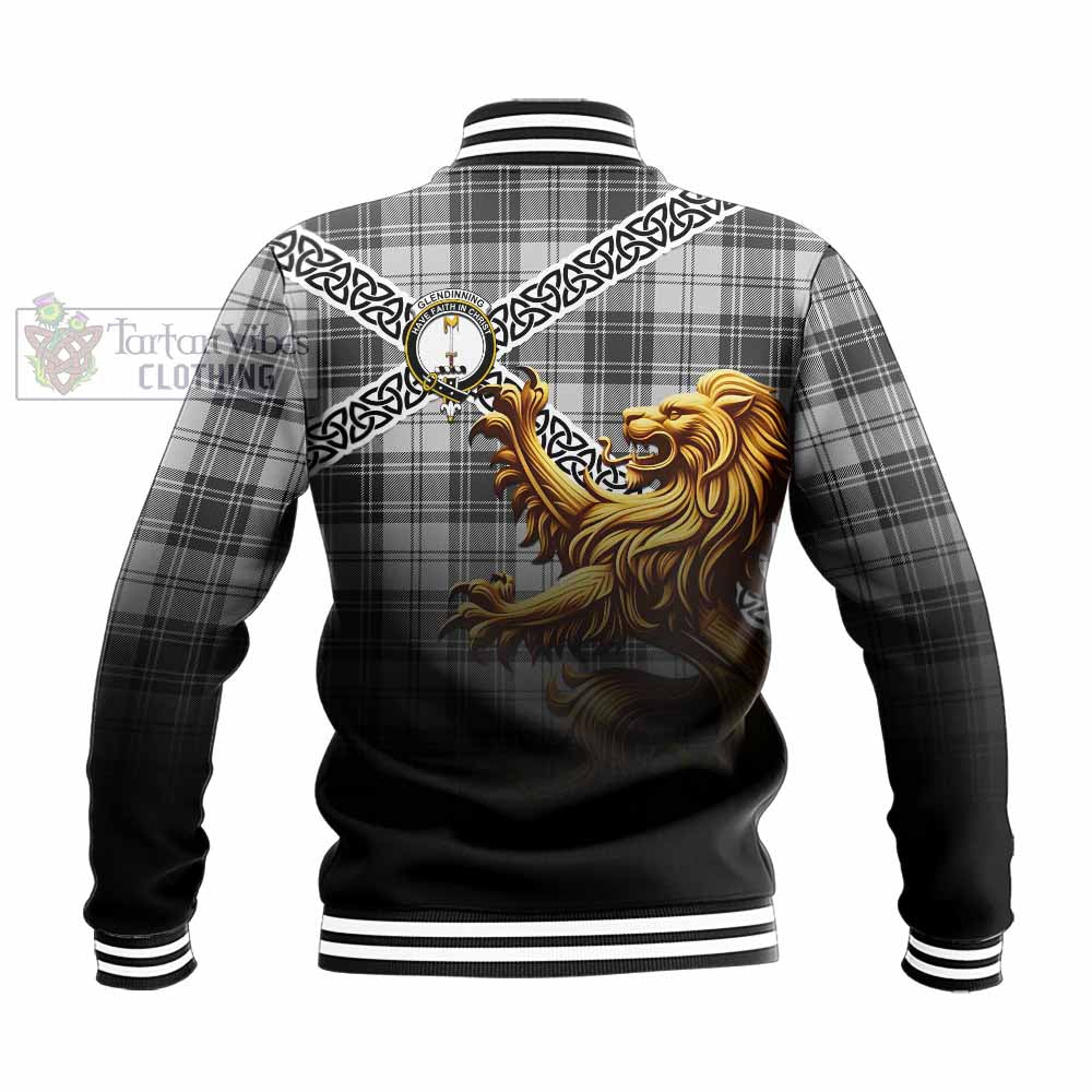 Glendinning Crest Tartan Baseball Jacket with Golden Lion Emblem Celtic Style - Tartan Vibes Clothing