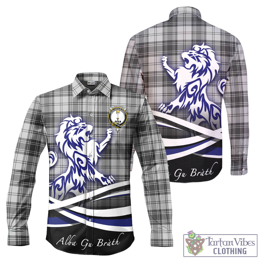 Glendinning Tartan Long Sleeve Button Up Shirt with Alba Gu Brath Regal Lion Emblem - Tartan Vibes Clothing