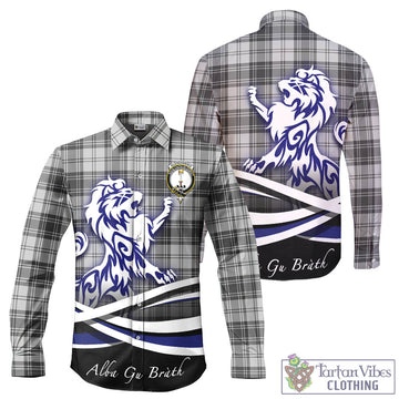 Glendinning Tartan Long Sleeve Button Up Shirt with Alba Gu Brath Regal Lion Emblem - Tartan Vibes Clothing