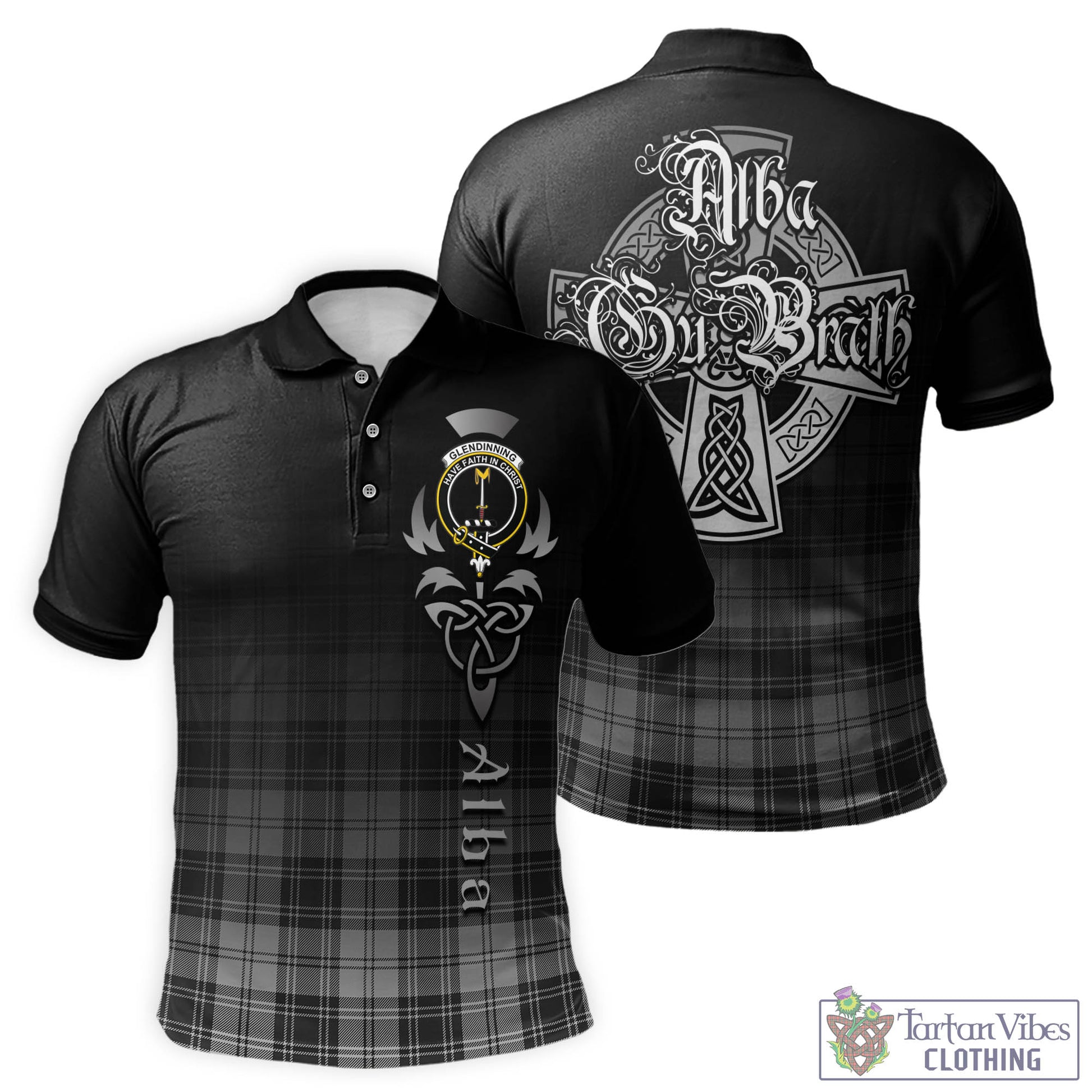 Glendinning Tartan Polo Shirt Featuring Alba Gu Brath Family Crest Celtic Inspired - Tartan Vibes Clothing