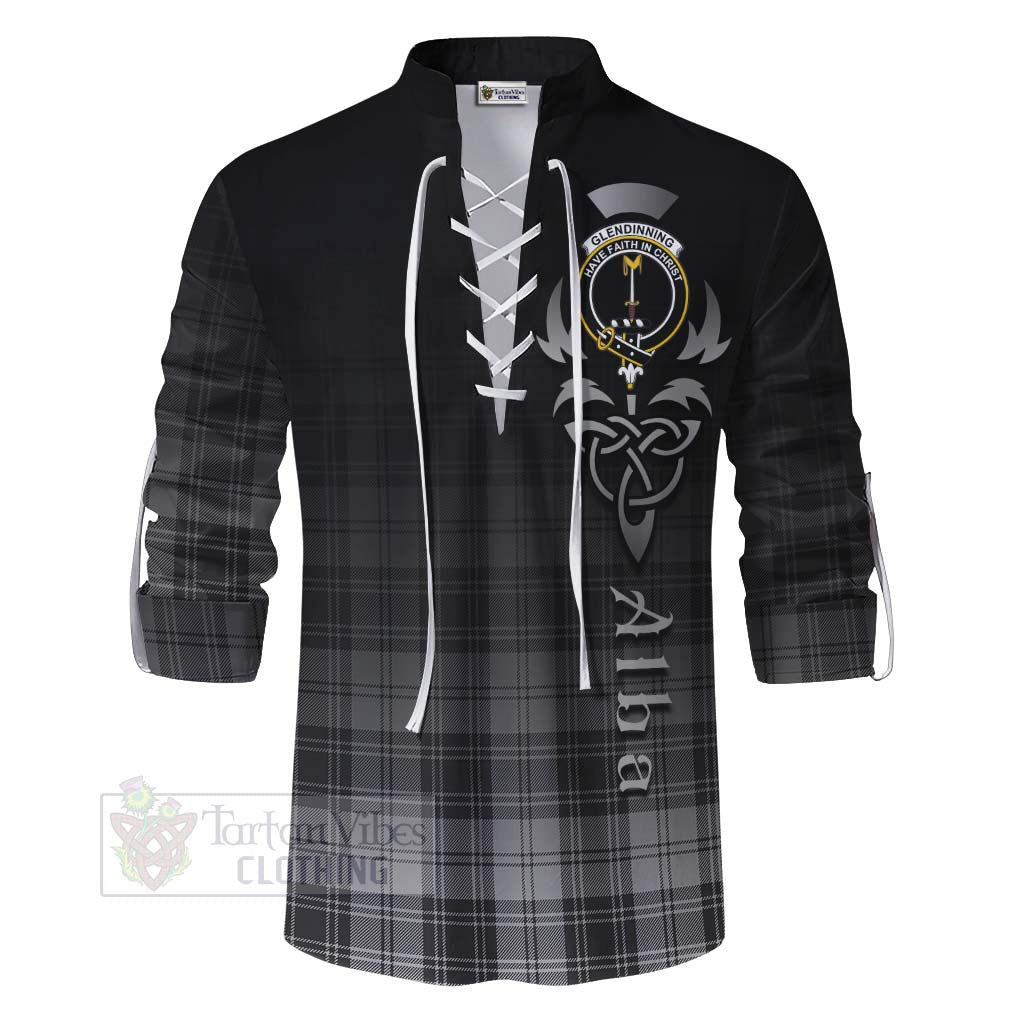 Glendinning Tartan Ghillie Kilt Shirt Featuring Alba Gu Brath Family Crest Celtic Inspired - Tartan Vibes Clothing