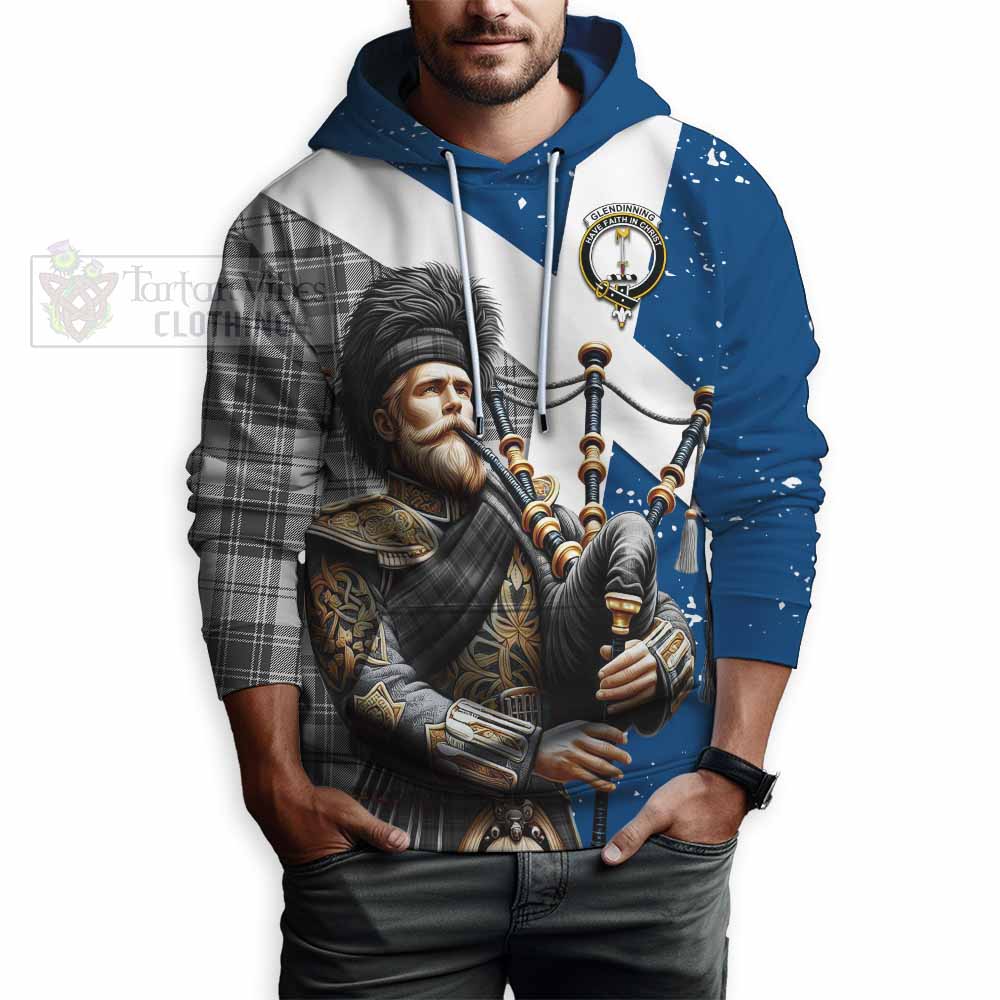 Glendinning Tartan Hoodie with Family Crest Scottish Bagpiper Vibes - Tartan Vibes Clothing
