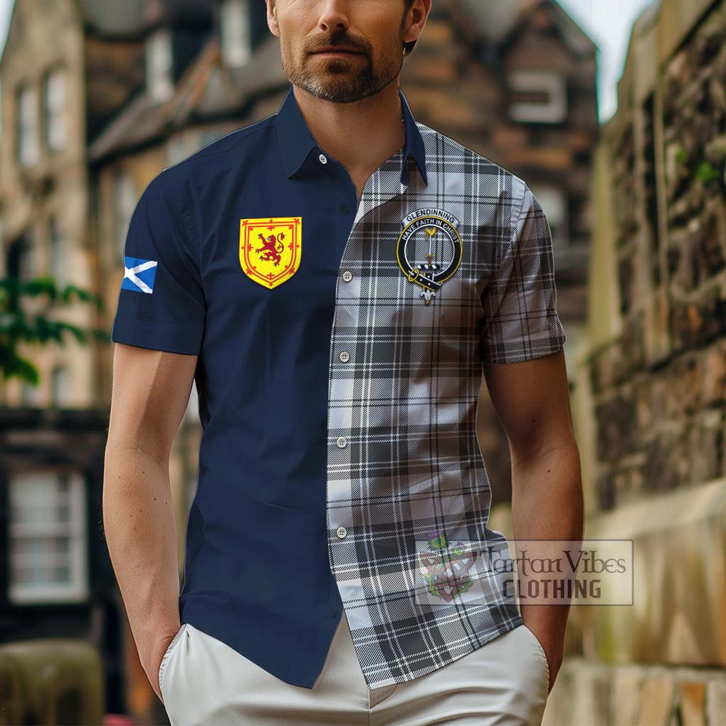 Glendinning Tartan Hawaiian Shirt Alba with Scottish Lion Royal Arm Half Style - Tartan Vibes Clothing