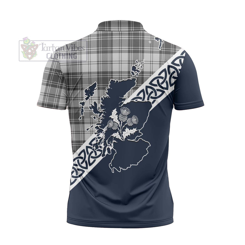 Glendinning Tartan Zipper Polo Shirt Featuring Thistle and Scotland Map - Tartanvibesclothing Store
