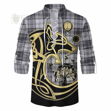 Glendinning Tartan Ghillie Kilt Shirt with Family Crest Celtic Wolf Style - Tartan Vibes Clothing