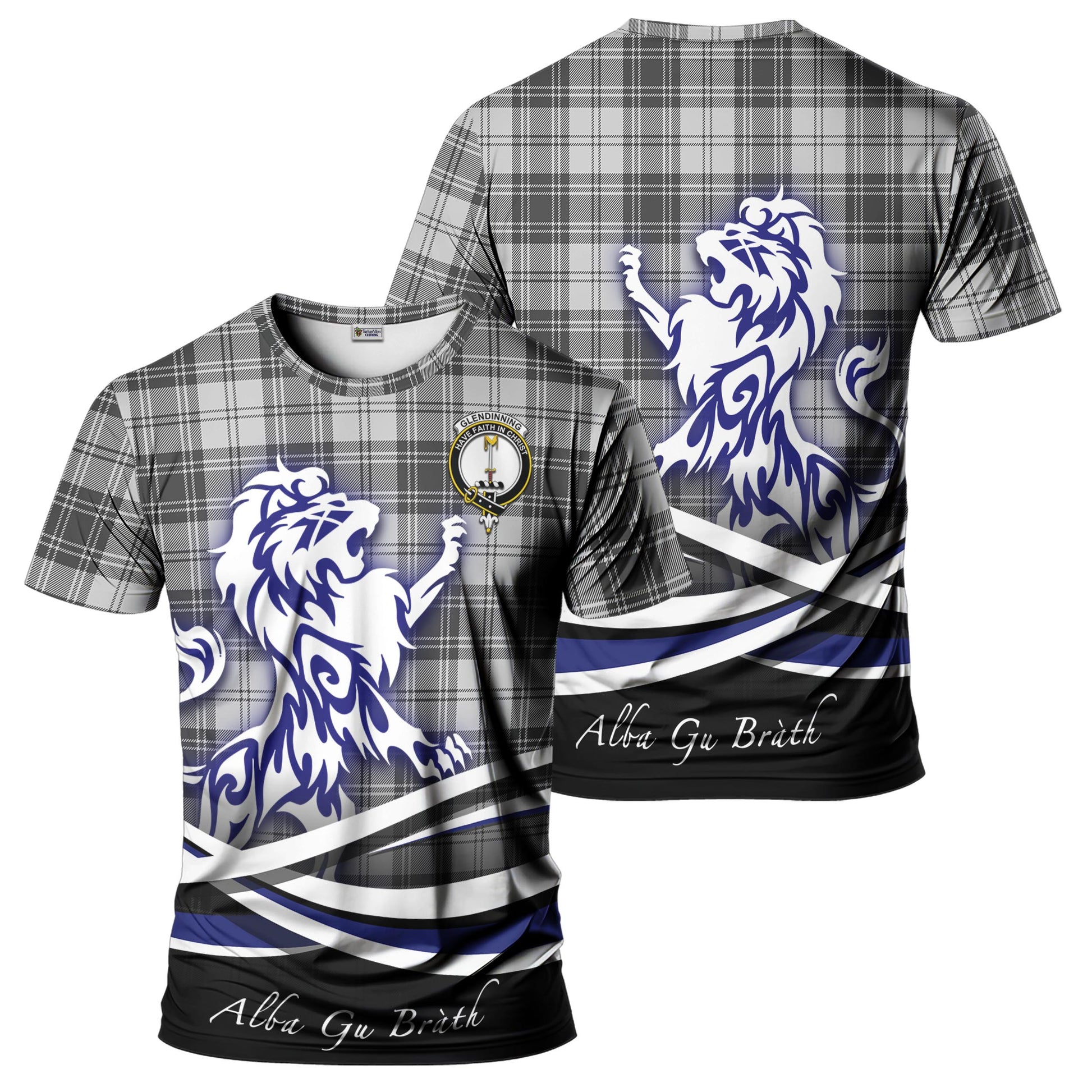 Glendinning Tartan T-Shirt with Alba Gu Brath Regal Lion Emblem - Tartan Vibes Clothing