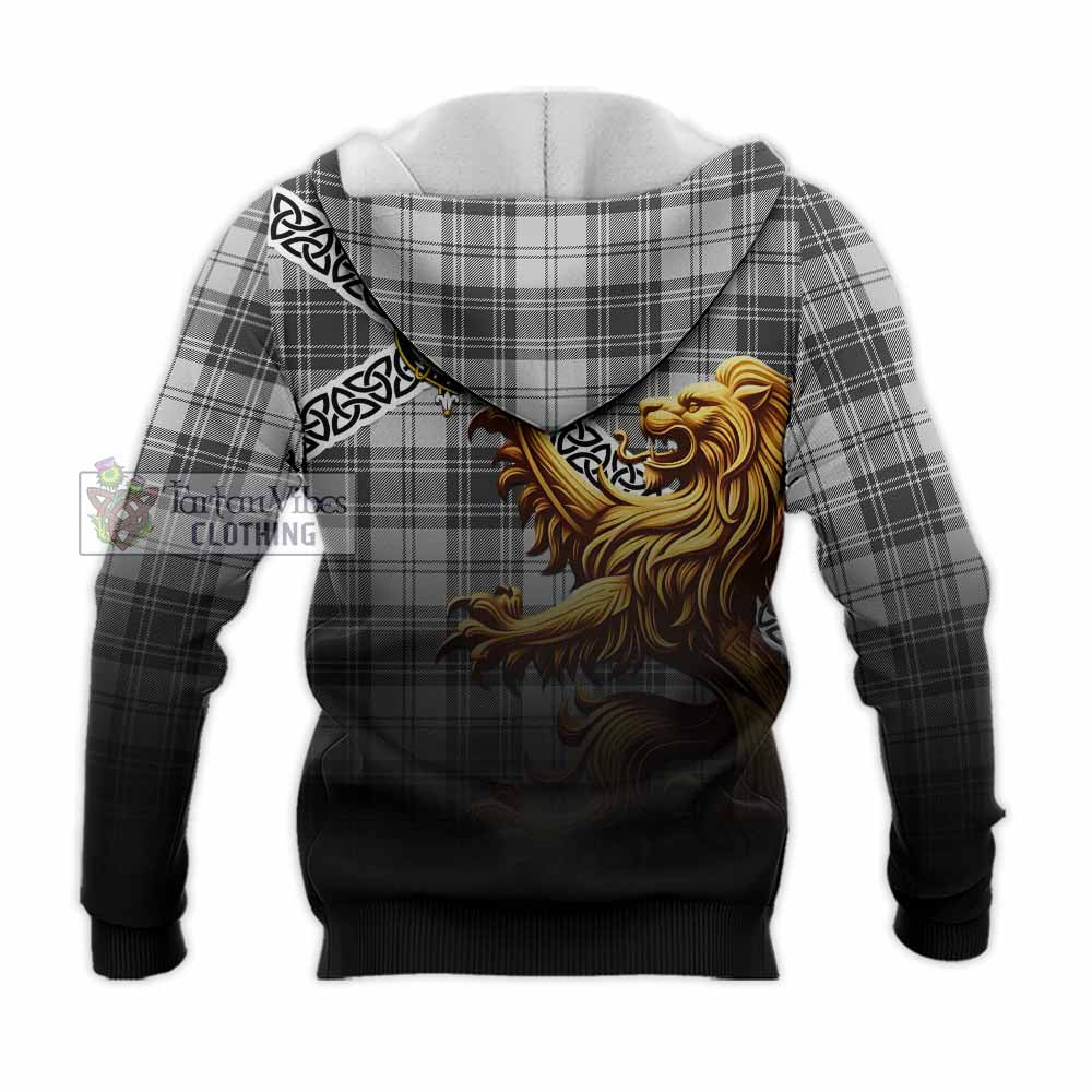 Glendinning Crest Tartan Knitted Hoodie with Golden Lion Emblem Celtic Style - Tartan Vibes Clothing