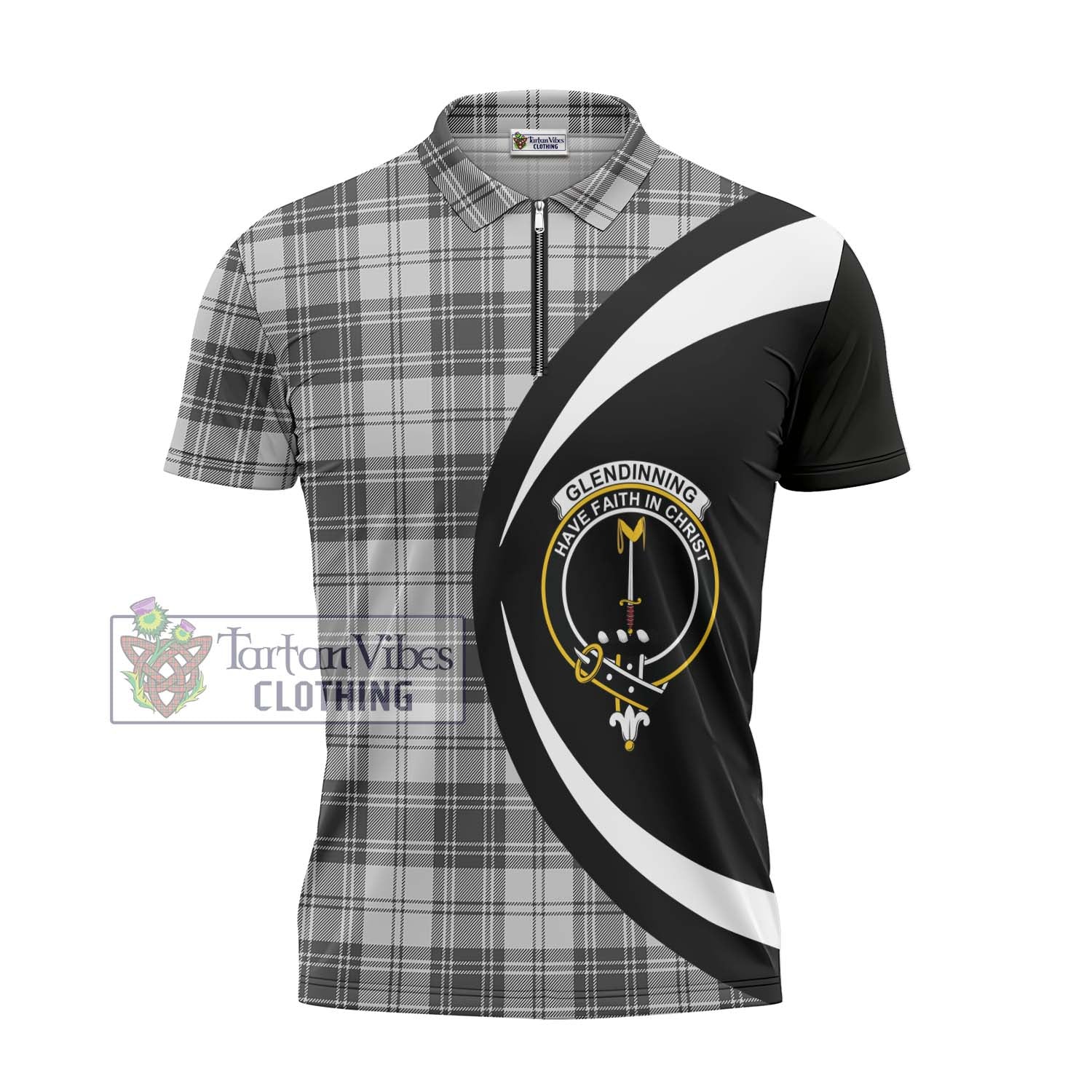 Tartan Vibes Clothing Glendinning Tartan Zipper Polo Shirt with Family Crest Circle Style